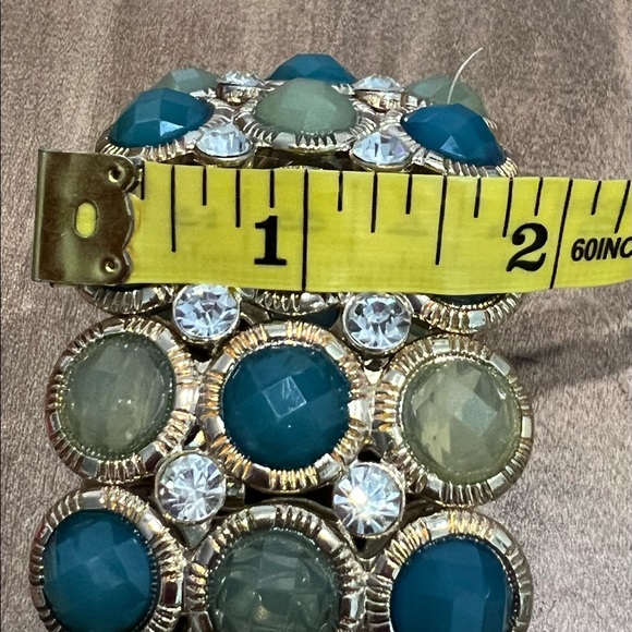 Classic Stretch Gold, Green & Blue Bracelet - Picture 5 of 6